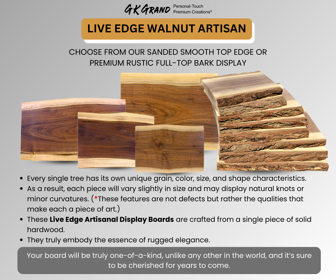 Elegant Anniversary Years Choice Personalized Live Edge Walnut Cutting Board