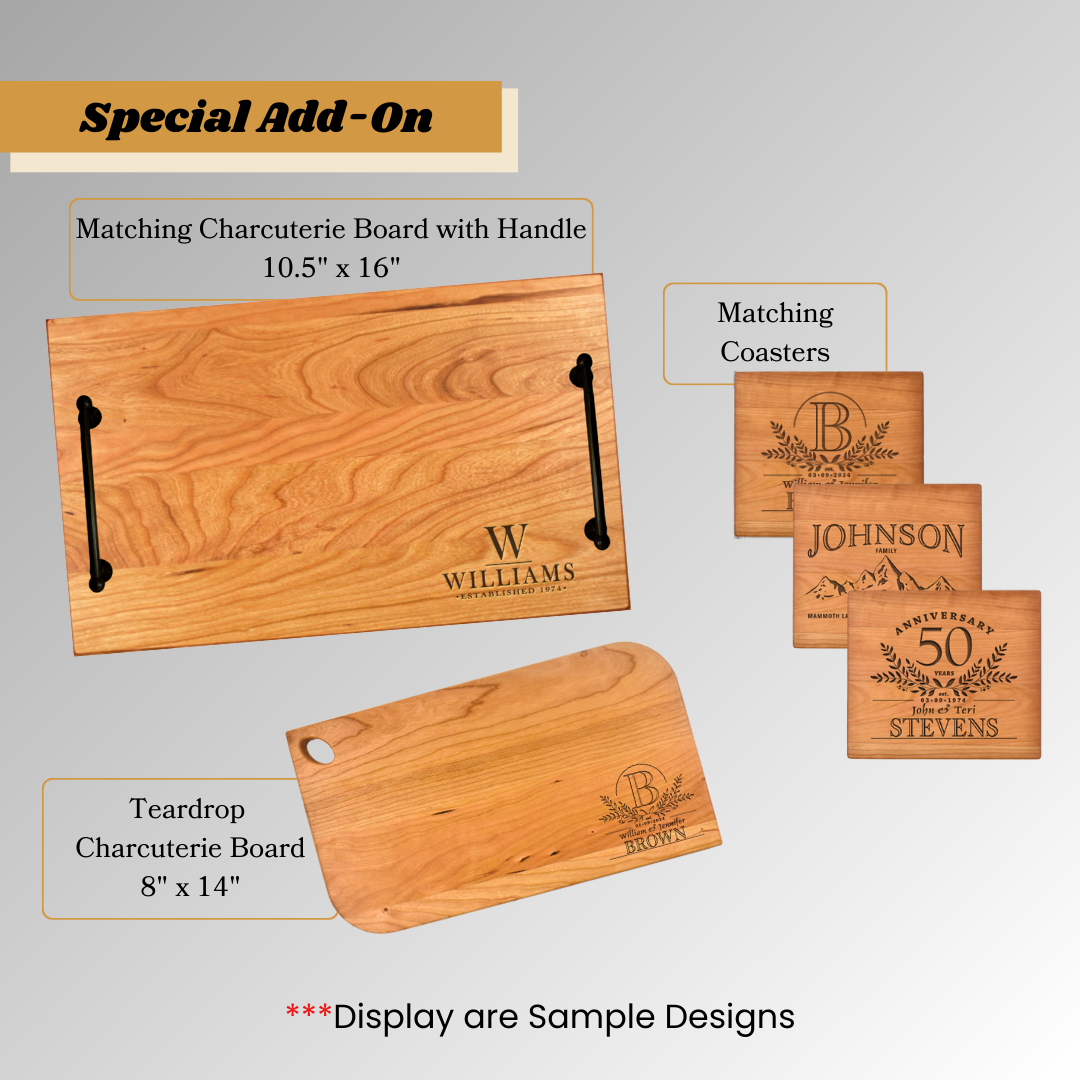 Beautiful Heart Engraved Design - Premium Personalized Cherry Wood Cutting Board