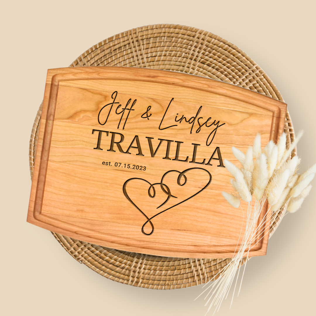 Beautiful Heart Engraved Design - Premium Personalized Cherry Wood Cutting Board