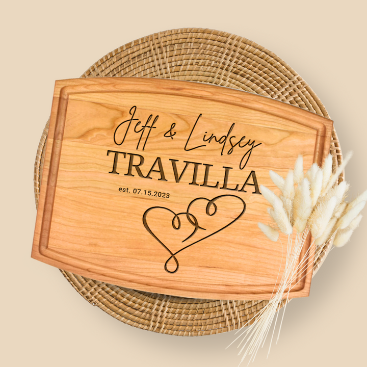 Beautiful Heart Engraved Design - Premium Personalized Cherry Wood Cutting Board