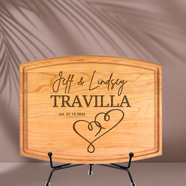 Beautiful Heart Engraved Design - Premium Personalized Cherry Wood Cutting Board