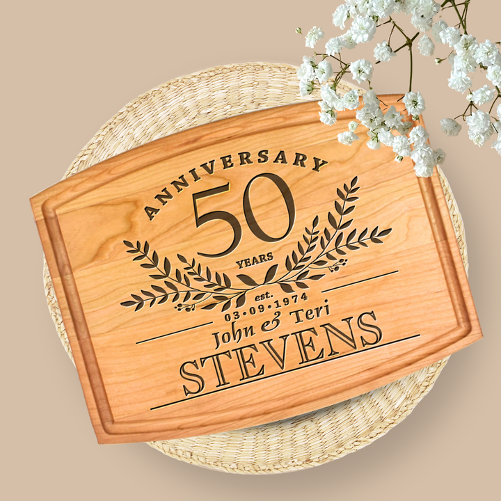 Rustic Personalized Cherry Cutting Board - Custom Anniversary Engraving