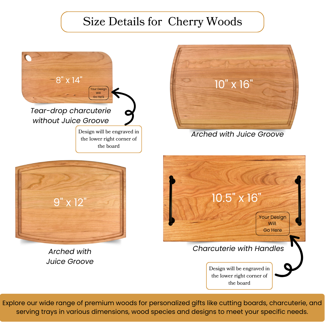 Beautiful Heart Engraved Design - Premium Personalized Cherry Wood Cutting Board