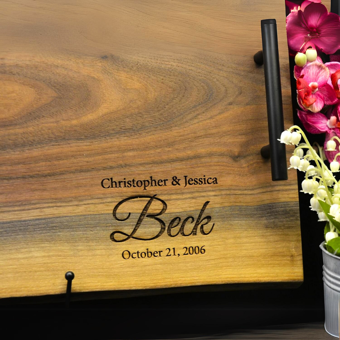 Personalized Engraved Walnut Charcuterie Board - Custom Live Edge Serving Tray for Wedding or Any Occasions