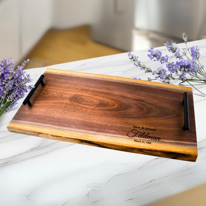 Personalized Engraved Walnut Charcuterie Board - Custom Live Edge Serving Tray for Wedding or Any Occasions