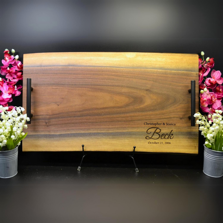 Personalized Engraved Walnut Charcuterie Board - Custom Live Edge Serving Tray for Wedding or Any Occasions