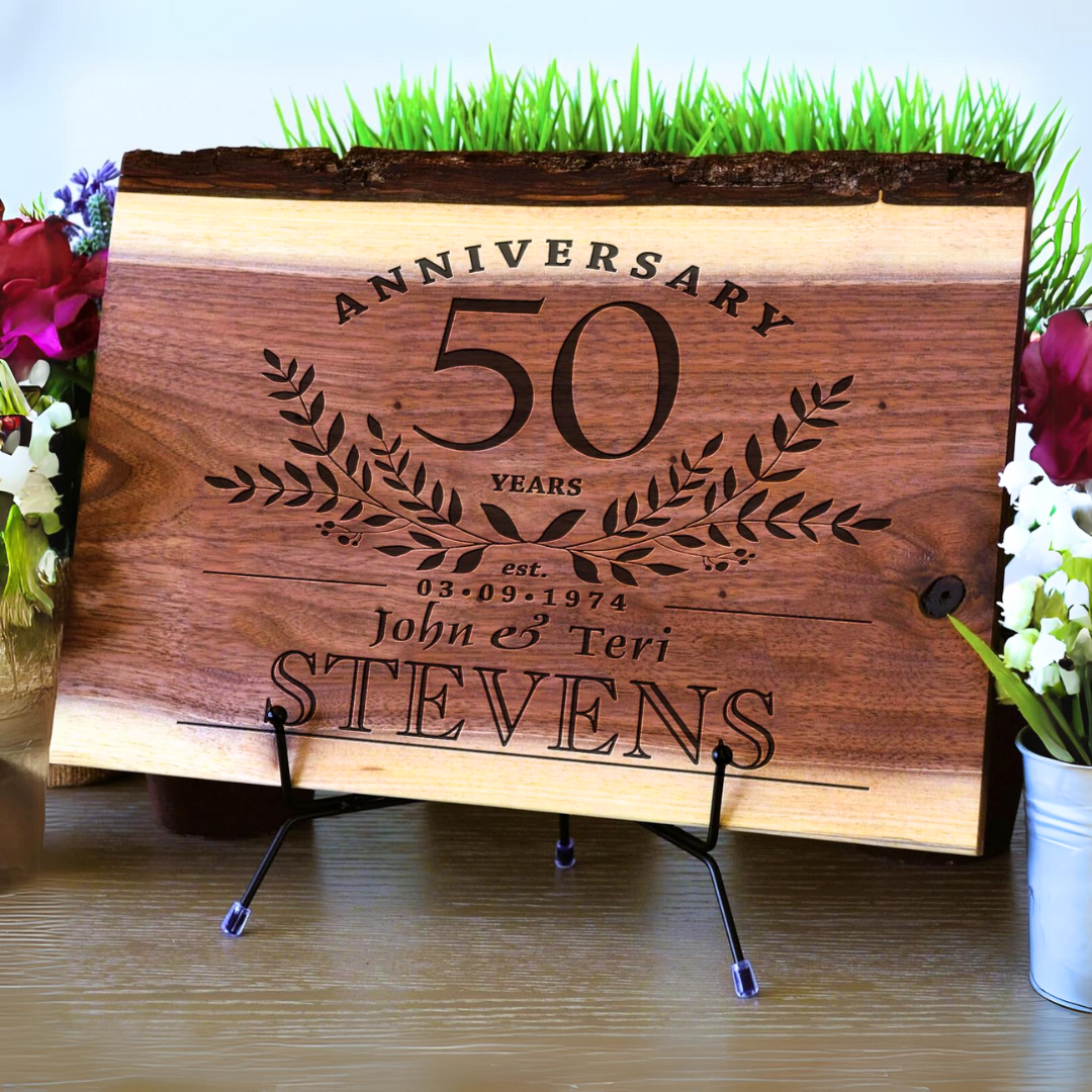 Rustic Anniversary Years Personalized Live Edge Walnut Cutting Board