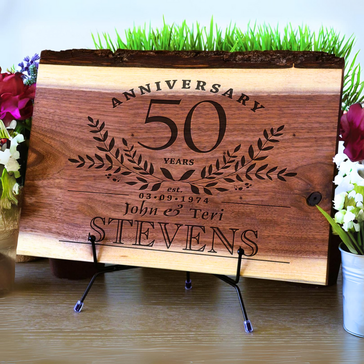 Rustic Anniversary Years Personalized Live Edge Walnut Cutting Board