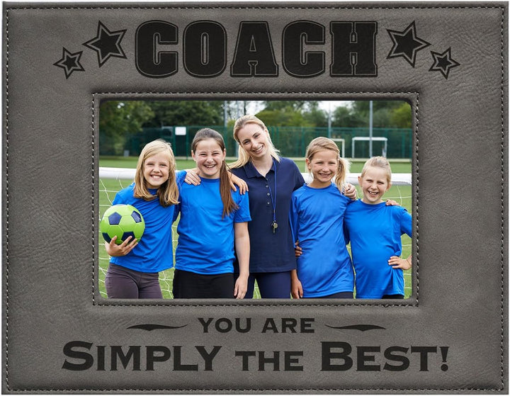 Black Engraved Leatherette Picture Frame for Coach - Gray Frame