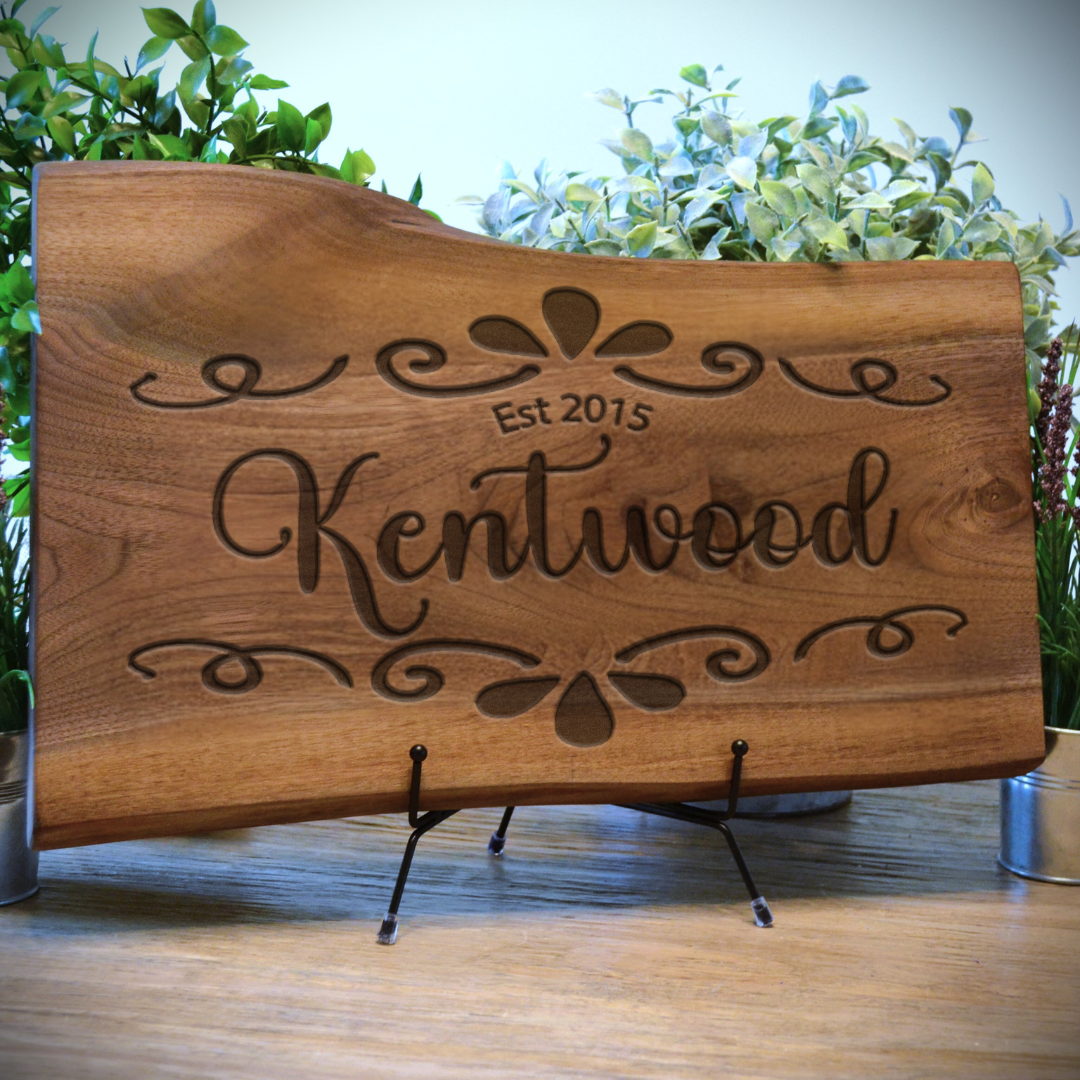 Smooth Sanded Live Edge Walnut Cutting Board – Personalized with Custom Heritage Haven Engraving