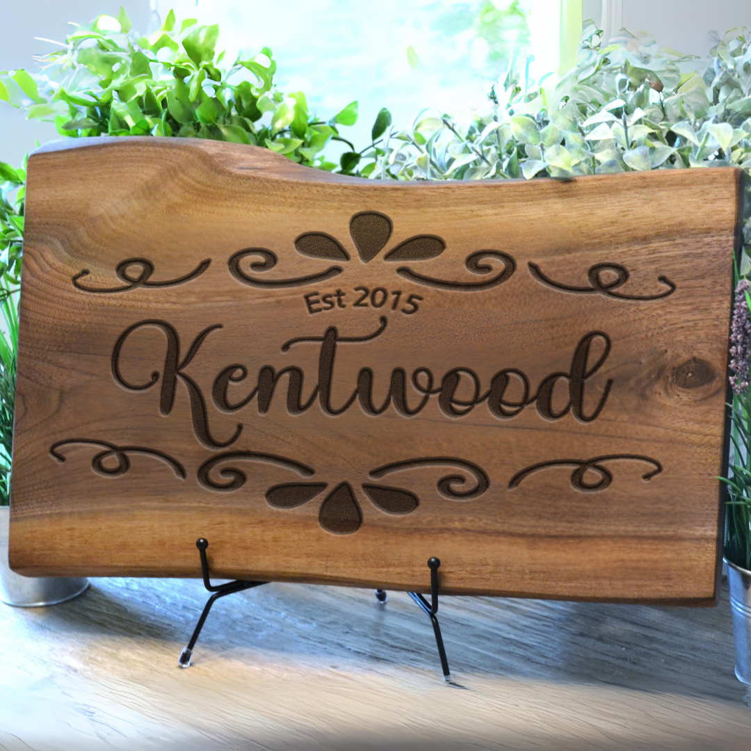 Smooth Sanded Live Edge Walnut Cutting Board – Personalized with Custom Heritage Haven Engraving