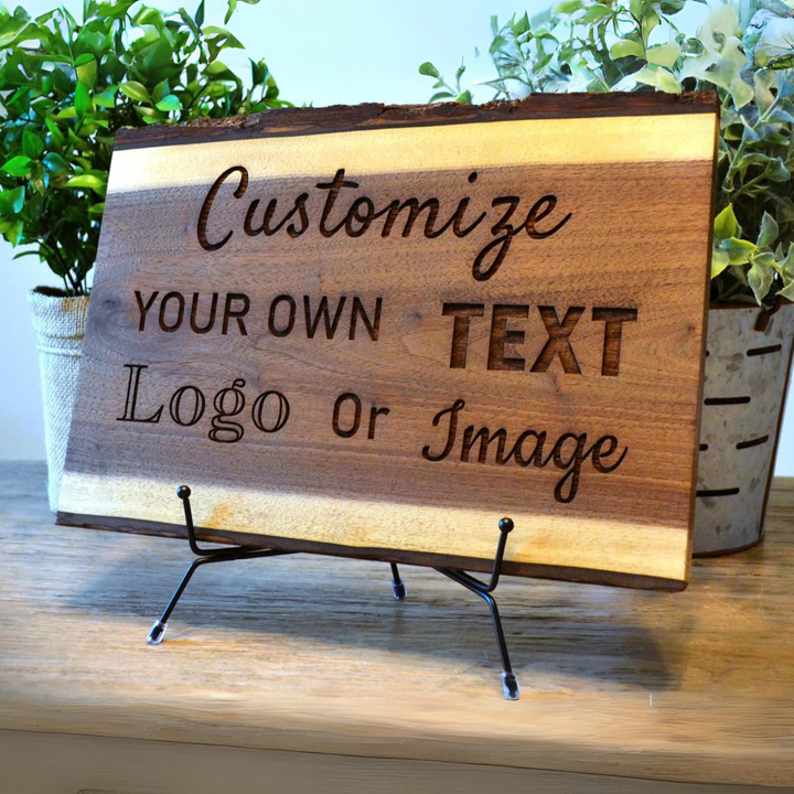 Personalized Walnut Live Edge Wood Sign – Custom Design for Any Occasion or Event