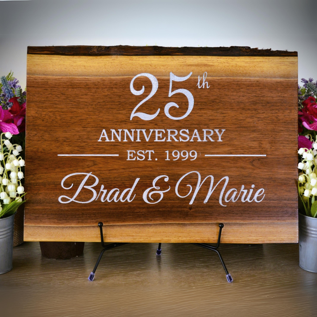 Silver Painted Personalized Walnut Cutting Board - Custom Engraved Anniversary Gift