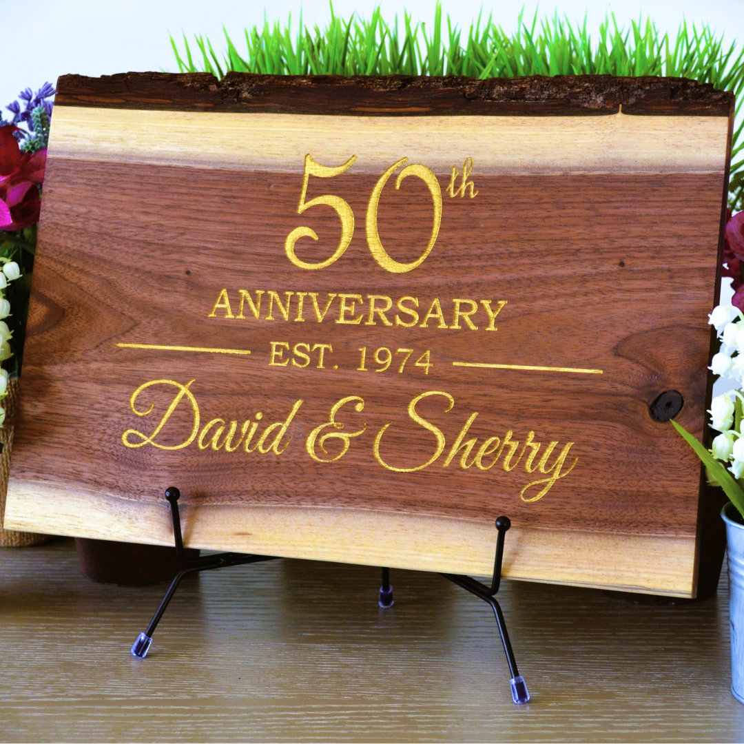 Gold Painted Custom Walnut Cutting Board - Personalized Engraved Anniversary Gift