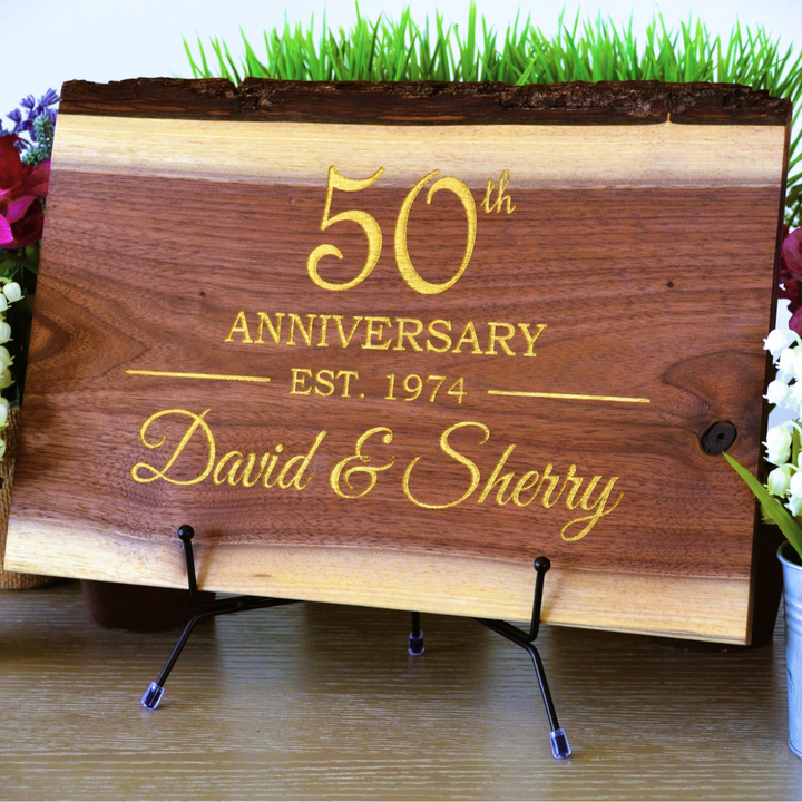 Gold Painted Custom Walnut Cutting Board - Personalized Engraved Anniversary Gift