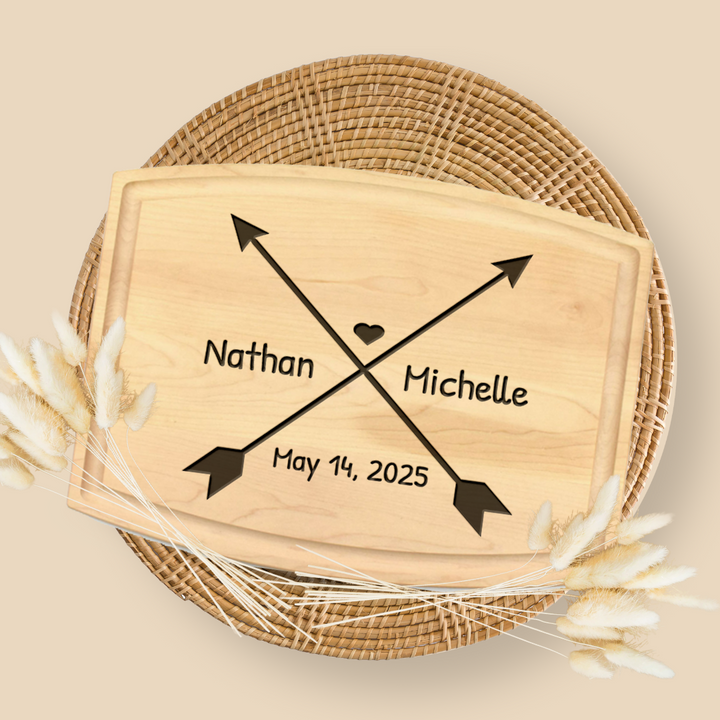 Arrow Heart Custom Engraved Maple Cutting Board - Premium Personalized Wooden Gift