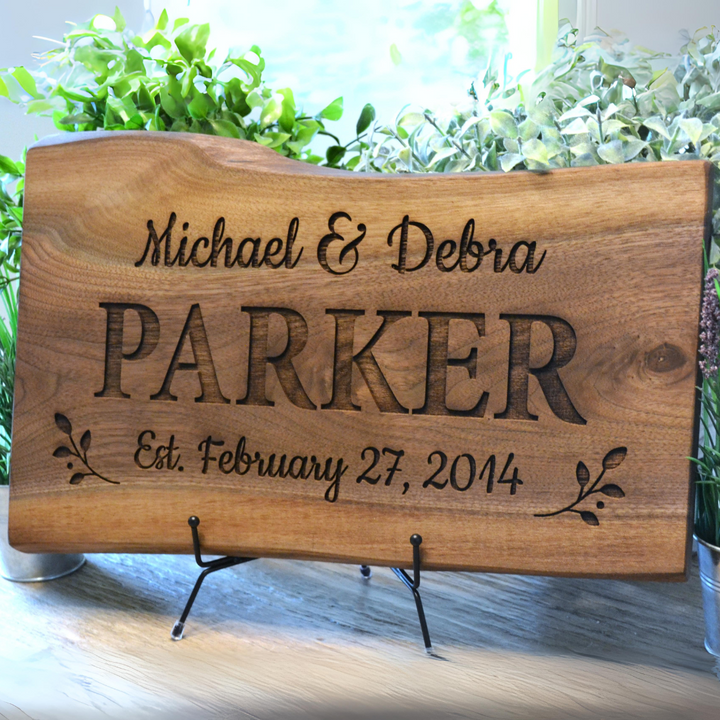 Wedding Branches Design Personalized Smooth Sanded and Polished Live Edge Walnut Cutting Board