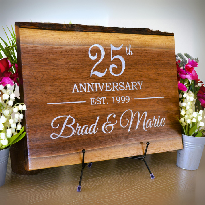 Silver Painted Personalized Walnut Cutting Board - Custom Engraved Anniversary Gift