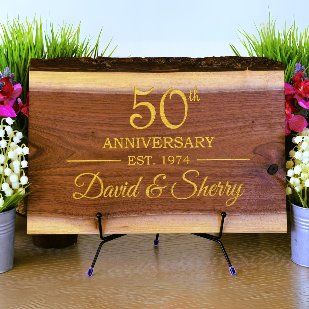 Gold Painted Custom Walnut Cutting Board - Personalized Engraved Anniversary Gift