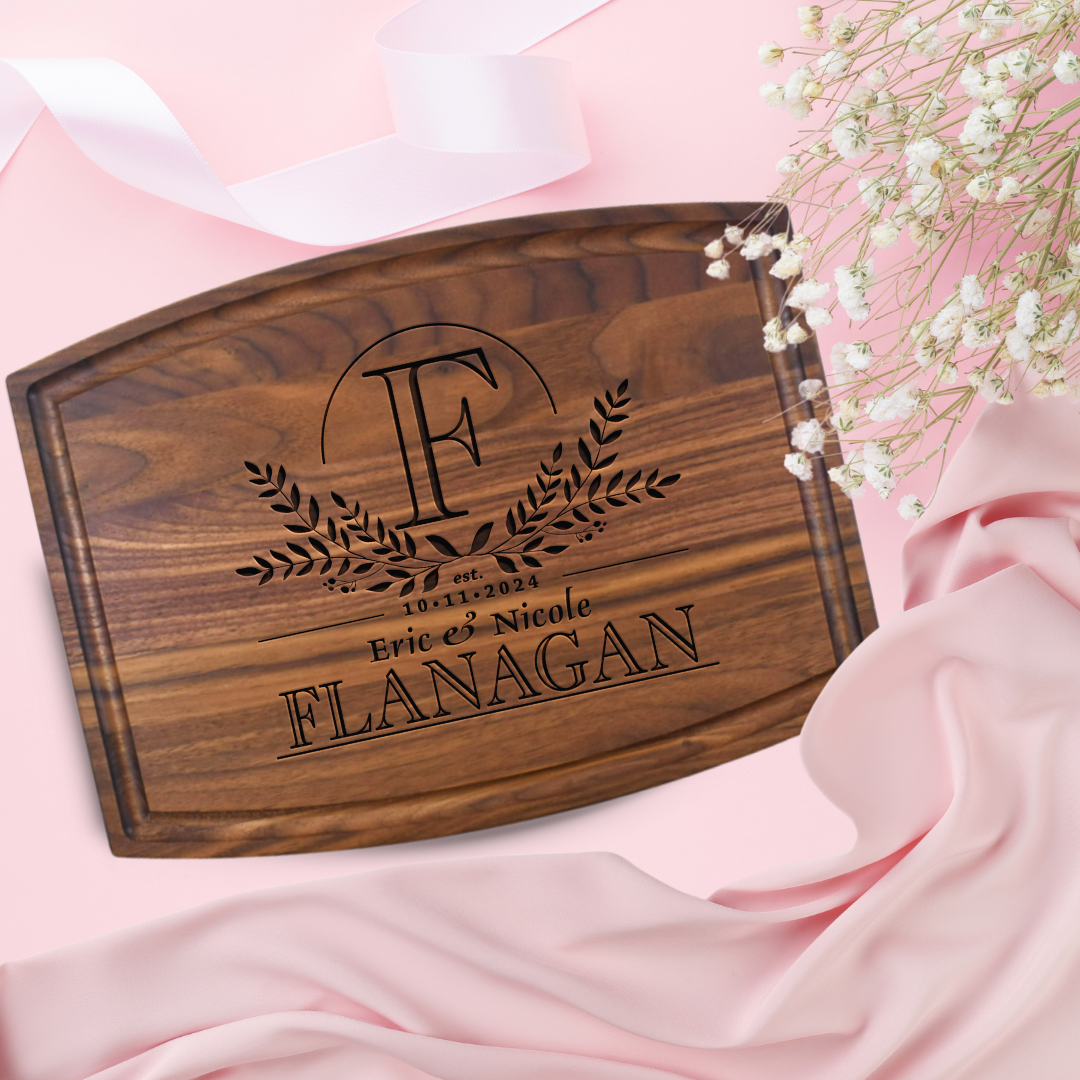 Custom Engraved Rustic Wedding Walnut Cutting Board – Premium Personalized Wood