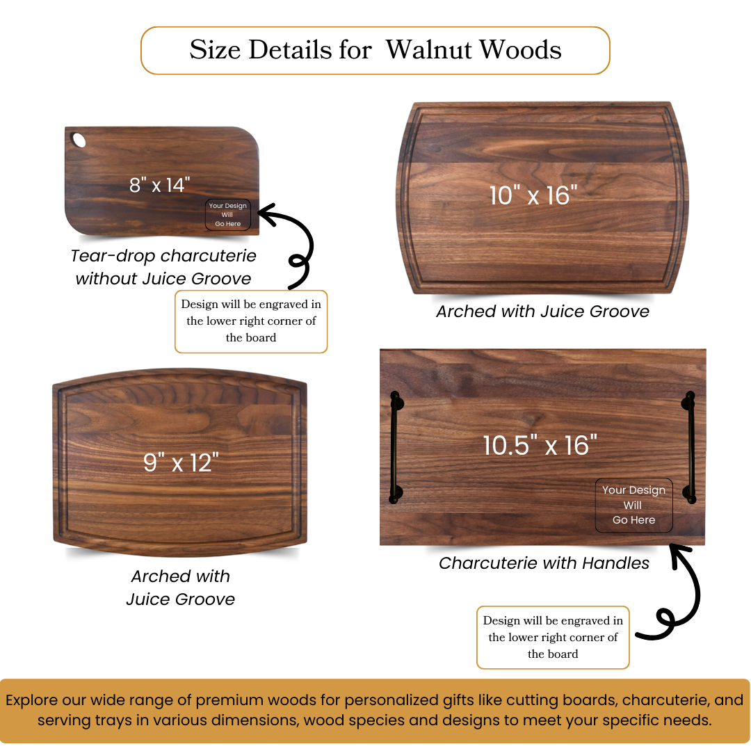 Custom Engraved Rustic Wedding Walnut Cutting Board – Premium Personalized Wood