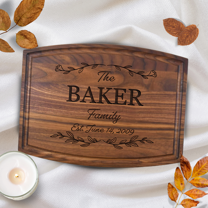 Swirling Flower Custom Engraved Walnut Cutting Board – Premium Personalized Wood