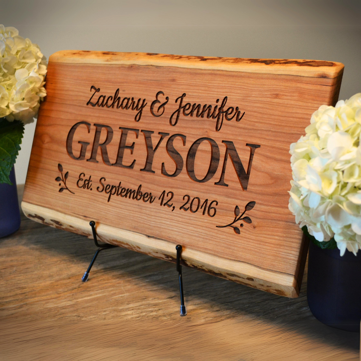 Personalized Custom Engraved Wedding Gift Cherry Live Edge Cutting Board