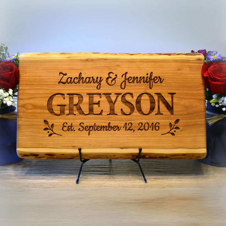 Personalized Custom Engraved Wedding Gift Cherry Live Edge Cutting Board