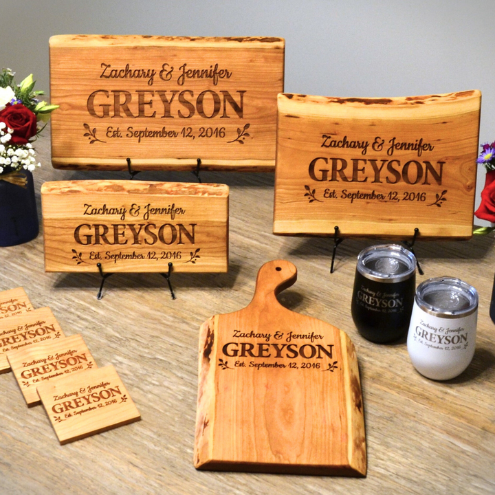 Personalized Custom Engraved Wedding Gift Cherry Live Edge Cutting Board