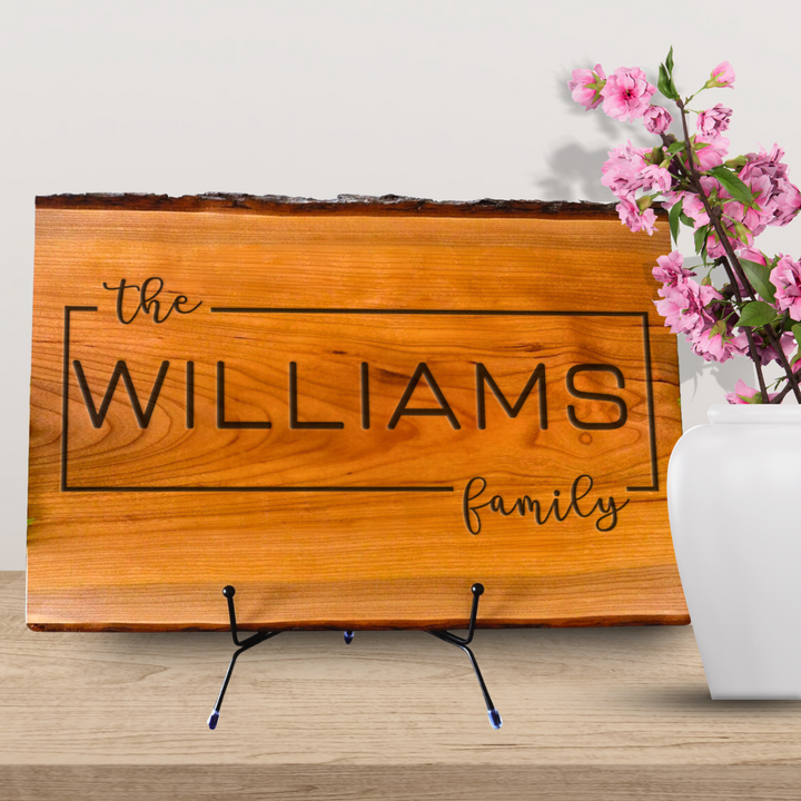 Personalized Cherry Live Edge Cutting Board with Minimal Frame Engraving