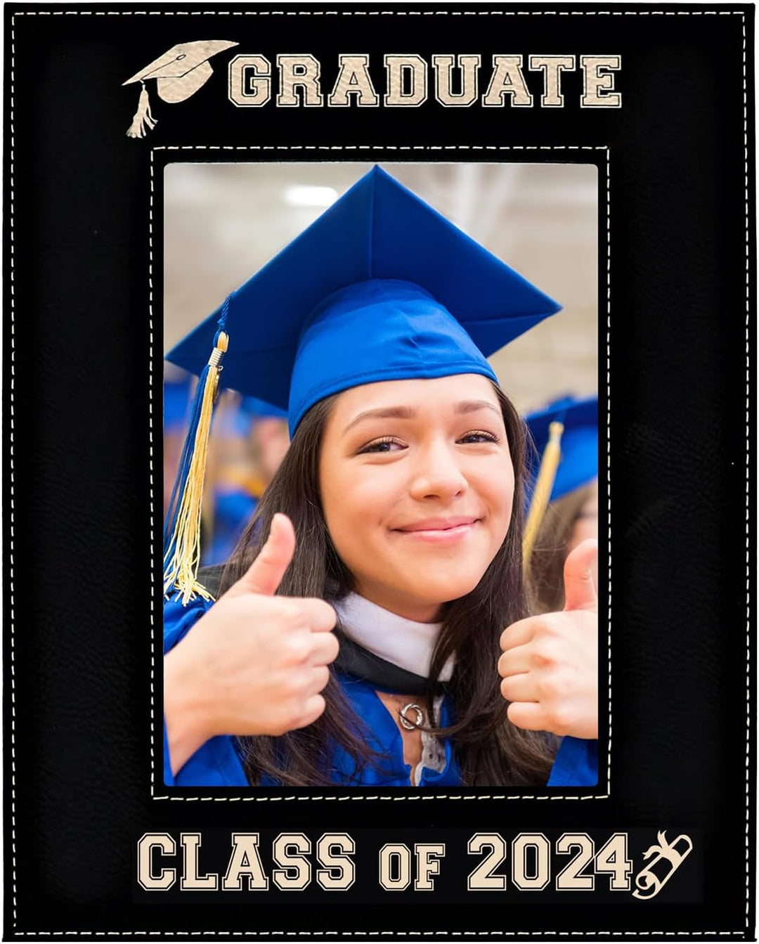 Class of 2024 Leatherette Graduation Picture Frame - Custom Gold Engraved Gift for Graduates