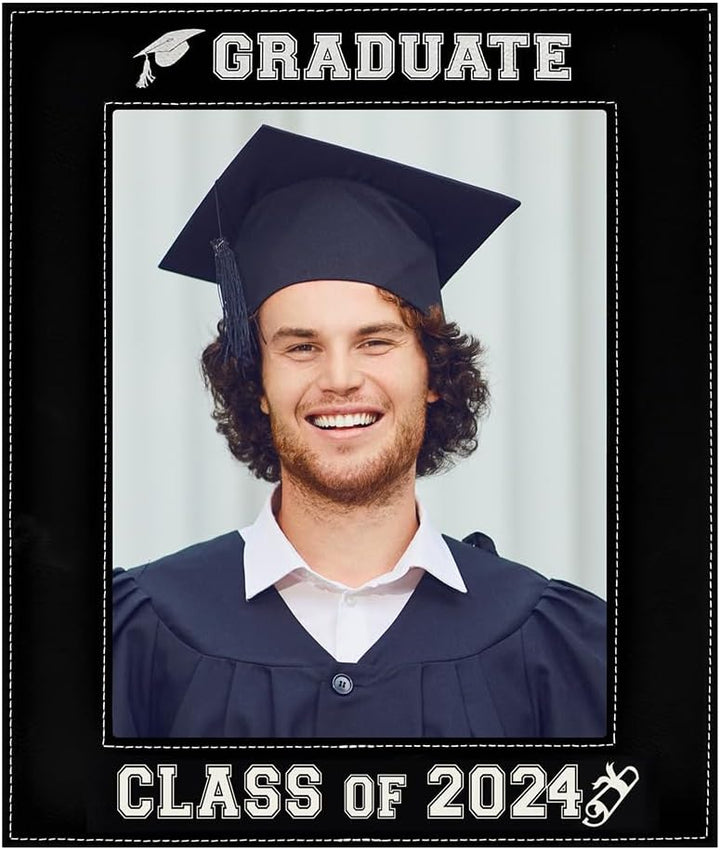 Class of 2024 Leatherette Graduation Picture Frame - Custom Silver Engraved Gift for Graduates