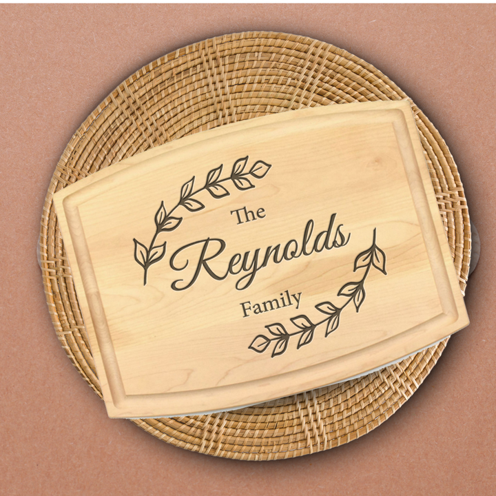 Circling Leaves Custom Engraved Maple Cutting Board - Premium Personalized Wooden Gift