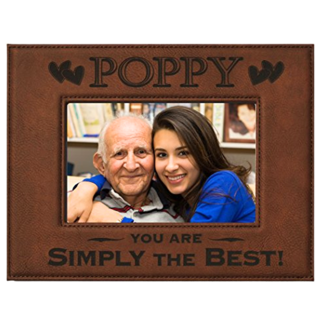 Engraved Leatherette Picture Frame Gift for Poppy