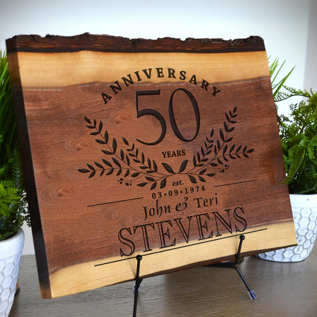 Rustic Anniversary Years Personalized Live Edge Walnut Cutting Board