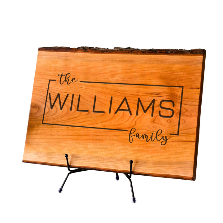 Personalized Cherry Live Edge Cutting Board with Minimal Frame Engraving