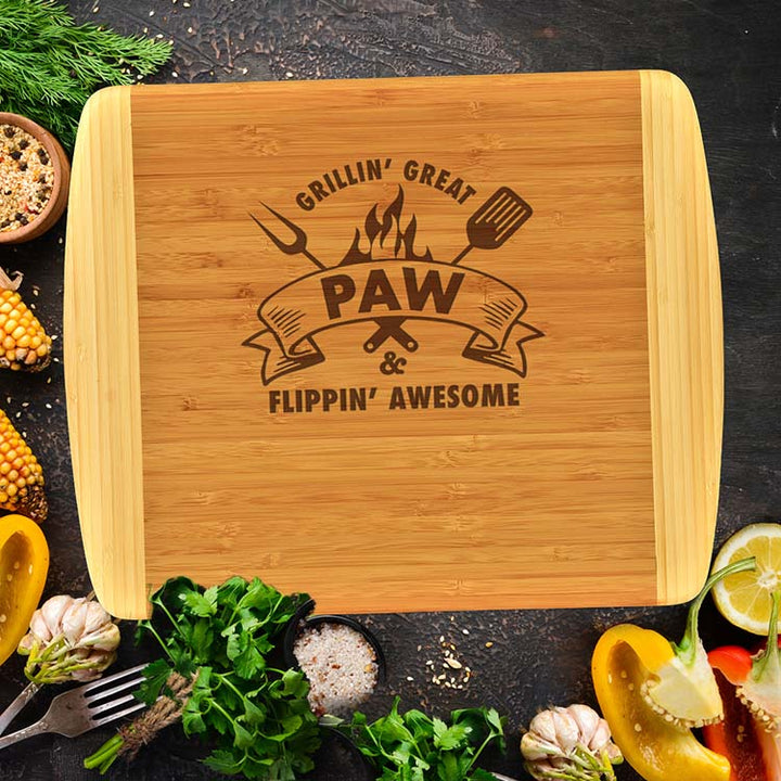 Paw Griillin' Great & Flippin' Awesome - 2-Tone Bamboo Cutting Board