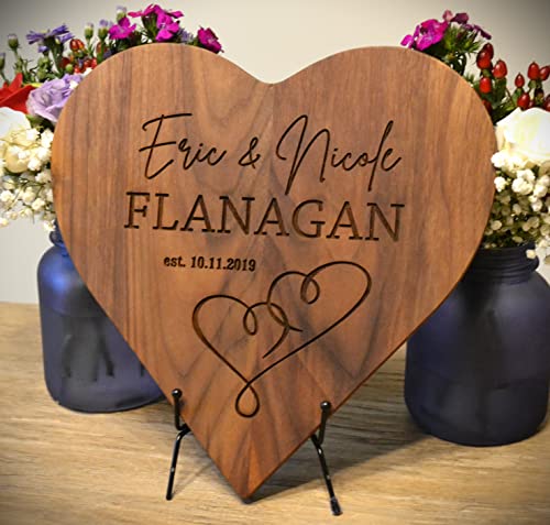 Personalized Cutting Board Wedding Valentine’s Day Gift for Him Her Beautifully Engraved Heart Design Unique Customized Bride Groom Display Newlywed Couple Anniversary Marriage Christmas (12x12x.75)