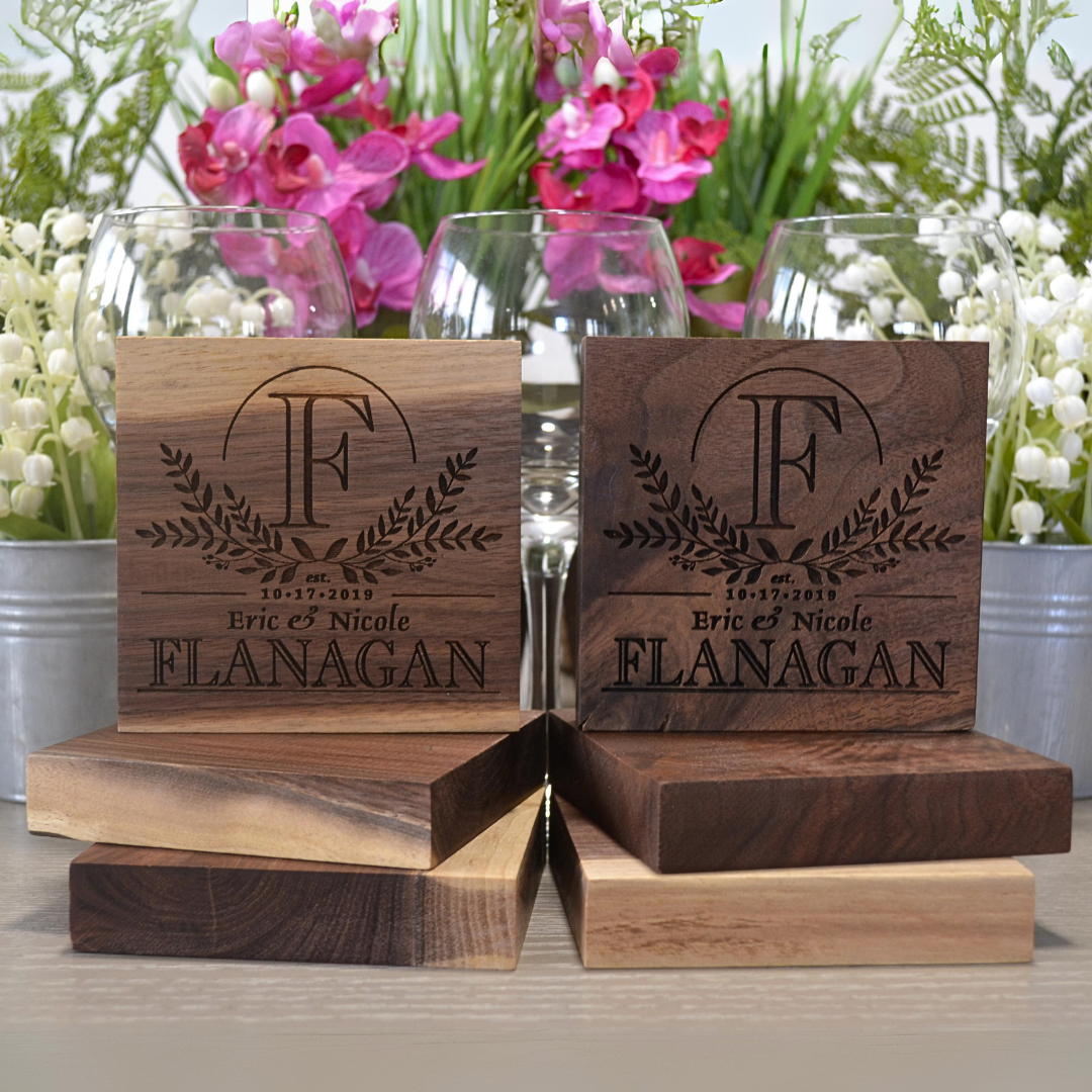 Personalized Coasters Wedding Gift Handmade From Live Edge Walnut Engraved