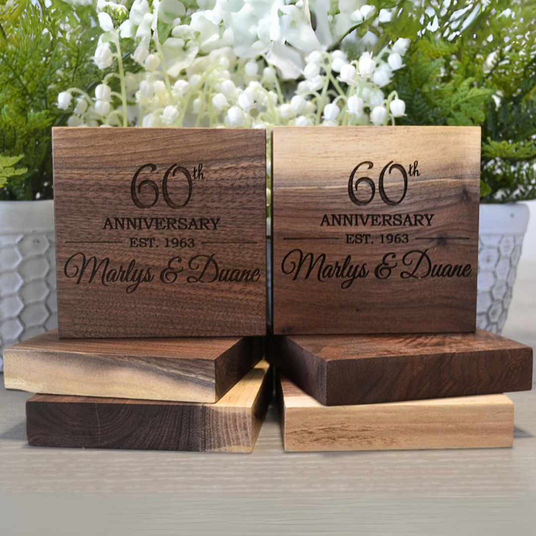 (Anniversary Years Choice) Personalized Coasters Wedding Gift Handmade From Live Edge Walnut Engraved